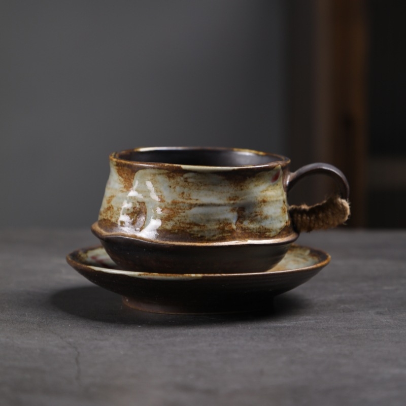 Set de cești și farfurioare din ceramică în stil japonez, retro rustic, latte art, pentru restaurante de top