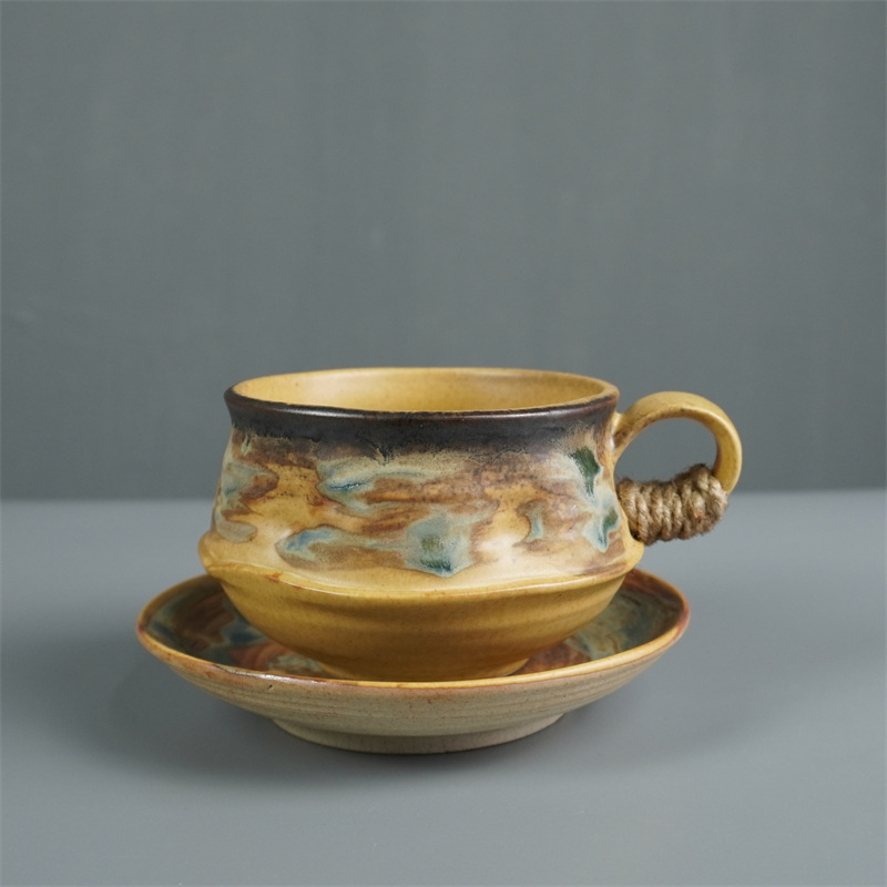 Set de cești și farfurioare din ceramică în stil japonez, retro rustic, latte art, pentru restaurante de top