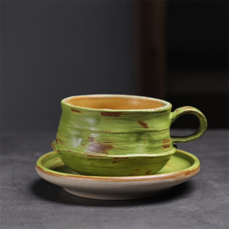 Set de cești și farfurioare din ceramică în stil japonez, retro rustic, latte art, pentru restaurante de top
