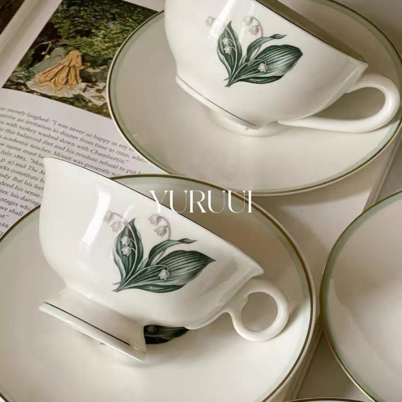 Set de cești de cafea și farfurioare în stil britanic, set vintage pentru ceai de după-amiază, veselă ceramică de înaltă calitate