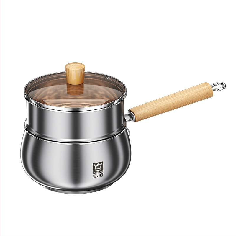 Oală de lapte din oțel inoxidabil, cu mâner unic, pentru uz casnic, cu fund gros antiaderent, aburitor, multifuncțional pentru hrana bebelușilor și supe