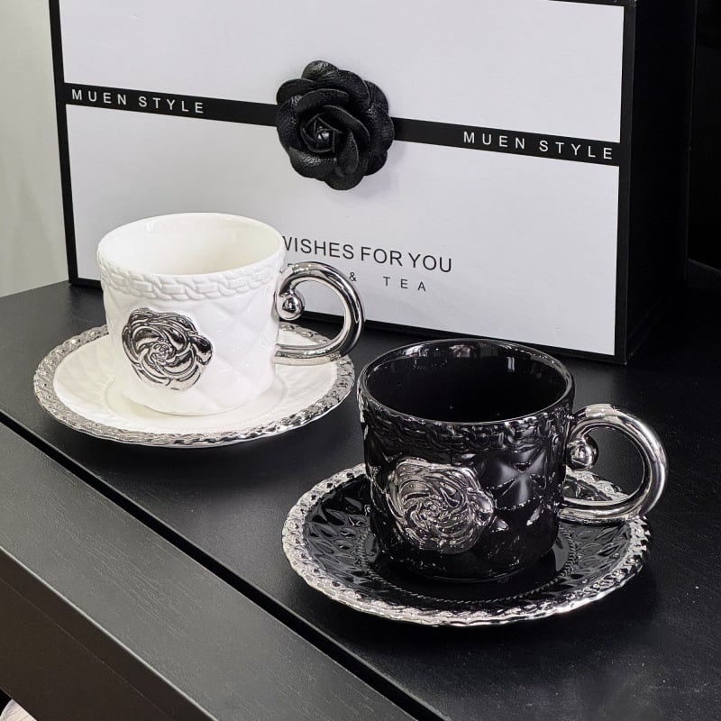 Set de cești de cafea cu farfurie din ceramică, luxos și creativ, design elegant pentru ceaiul de după-amiază