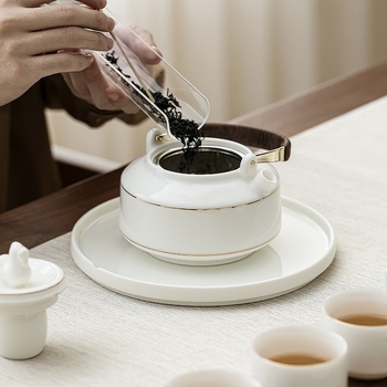 Set ceramic de ceai cu tavă, ceainic mare cu mâner și cești, cadou ideal pentru hoteluri și birouri