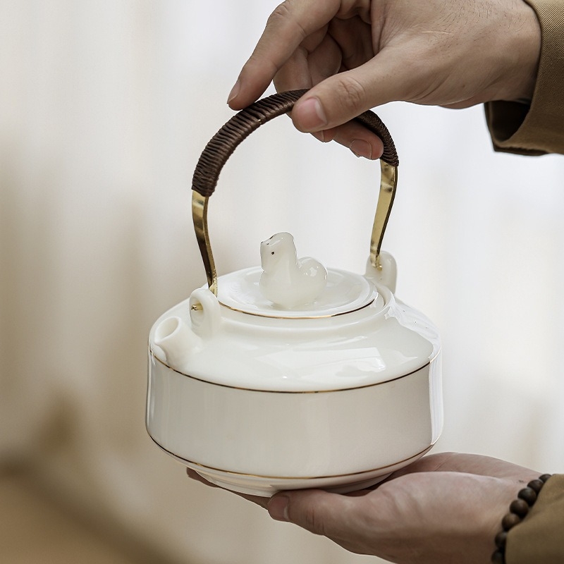 Set ceramic de ceai cu tavă, ceainic mare cu mâner și cești, cadou ideal pentru hoteluri și birouri