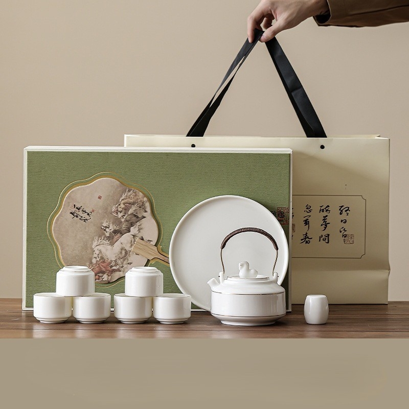 Set ceramic de ceai cu tavă, ceainic mare cu mâner și cești, cadou ideal pentru hoteluri și birouri