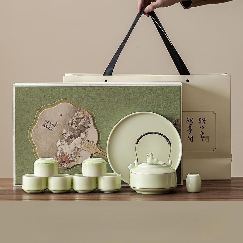 Set ceramic de ceai cu tavă, ceainic mare cu mâner și cești, cadou ideal pentru hoteluri și birouri