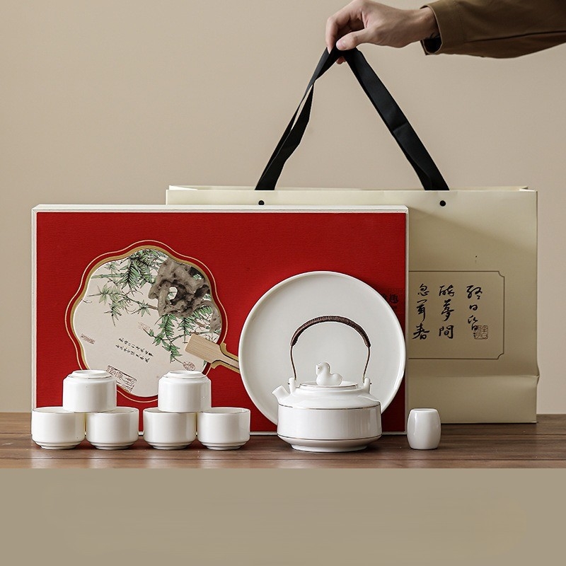 Set ceramic de ceai cu tavă, ceainic mare cu mâner și cești, cadou ideal pentru hoteluri și birouri