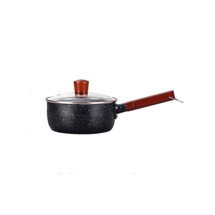 Oală de lapte din aluminiu, stil japonez, cu piatră Maifan ciocănită, capac din sticlă, antiaderent