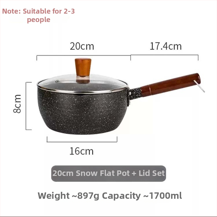 Oală de lapte din aluminiu, stil japonez, cu piatră Maifan ciocănită, capac din sticlă, antiaderent