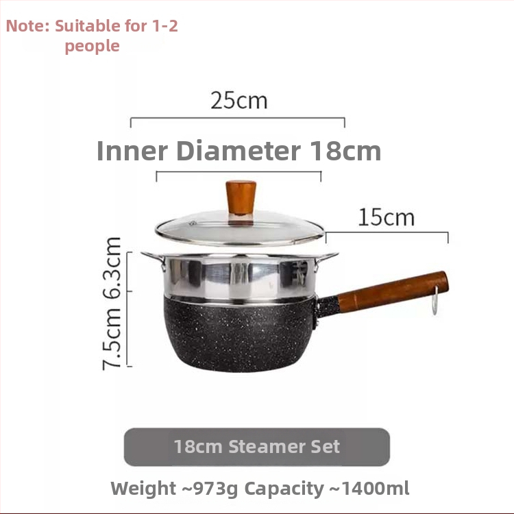 Oală de lapte din aluminiu, stil japonez, cu piatră Maifan ciocănită, capac din sticlă, antiaderent