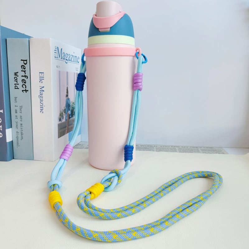 Bretea împletită lungă pentru sticle de apă, curea crossbody compatibilă cu cănile izolate Stanley, șnur pentru pahare cu gheață și inele pentru pahare