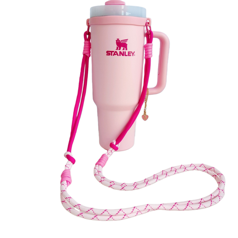 Bretea împletită lungă pentru sticle de apă, curea crossbody compatibilă cu cănile izolate Stanley, șnur pentru pahare cu gheață și inele pentru pahare