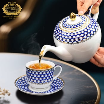 Ceainic din porțelan cu os Jingdezhen, set de ceai de înaltă calitate pentru ceai de după-amiază, cu cești și farfurioare