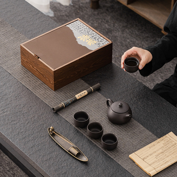 Set de ceai din lut mov de înaltă calitate, cadou, stil retro chinezesc, set ceramic pentru ceai cu logo de ceremonie a aromelor
