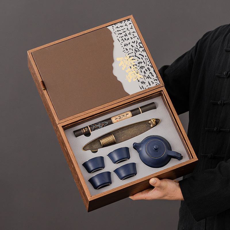 Set de ceai din lut mov de înaltă calitate, cadou, stil retro chinezesc, set ceramic pentru ceai cu logo de ceremonie a aromelor