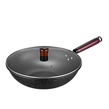 Kang Shida Wok din piatră Maifan, antiaderent, pentru prăjit, cu fum redus, compatibil cu plitele cu inducție și gaz, fier