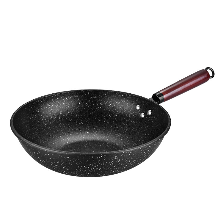 Kang Shida Wok din piatră Maifan, antiaderent, pentru prăjit, cu fum redus, compatibil cu plitele cu inducție și gaz, fier