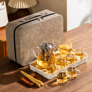 Set Gongfu de ceai din sticlă borosilicat portabil pentru călătorii, casă și birou, compatibil cu flacără deschisă