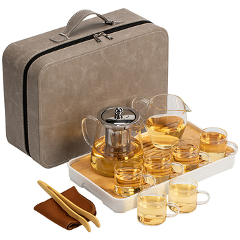 Set Gongfu de ceai din sticlă borosilicat portabil pentru călătorii, casă și birou, compatibil cu flacără deschisă