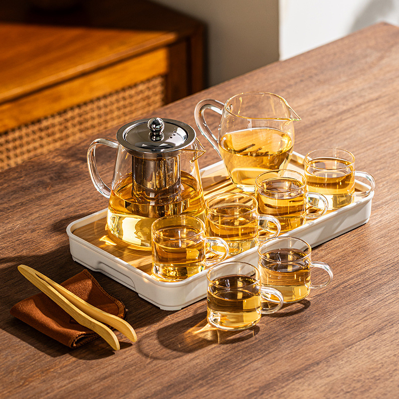 Set Gongfu de ceai din sticlă borosilicat portabil pentru călătorii, casă și birou, compatibil cu flacără deschisă