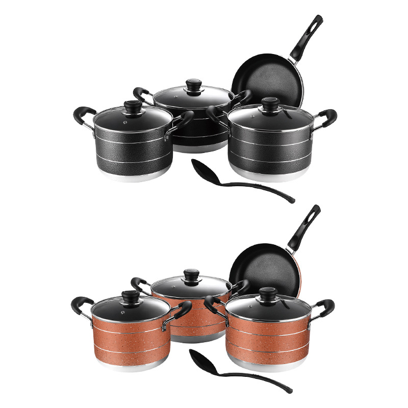 Set de vase din aluminiu, cu strat antiaderent, cu oale de supă 20/22/24 cm și tigaie de 24 cm, model CP-03