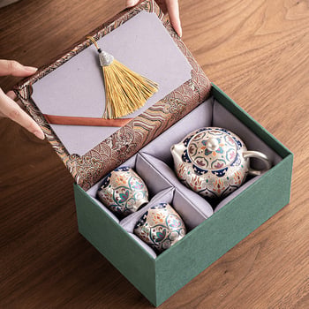Ceainic din argint placat cu aur Dunhuang Xishi, set ceai cu un ceainic și două cești