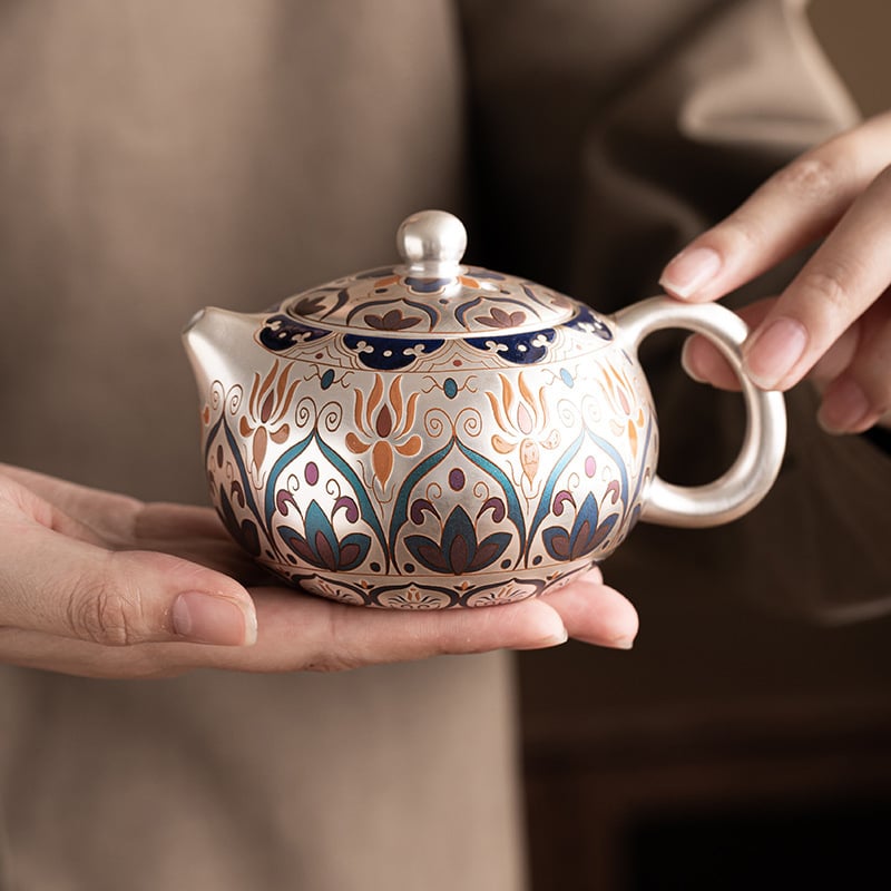 Ceainic din argint placat cu aur Dunhuang Xishi, set ceai cu un ceainic și două cești