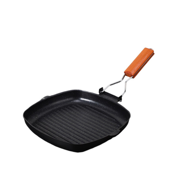 Hao Shuo Tigaie de prăjit cu mâner pliabil, piatră Maifan, antiaderent, model cu dungi, fund plat, compatibil plită pe gaz
