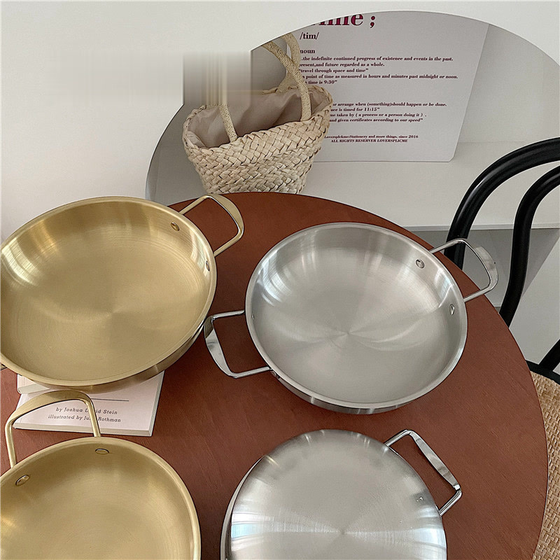 Oală din oțel inoxidabil în stil coreean minimalist, pentru ramen și supă, cu două mâneri, 1,1–2 L