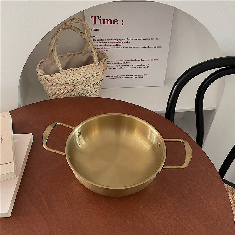 Oală din oțel inoxidabil în stil coreean minimalist, pentru ramen și supă, cu două mâneri, 1,1–2 L