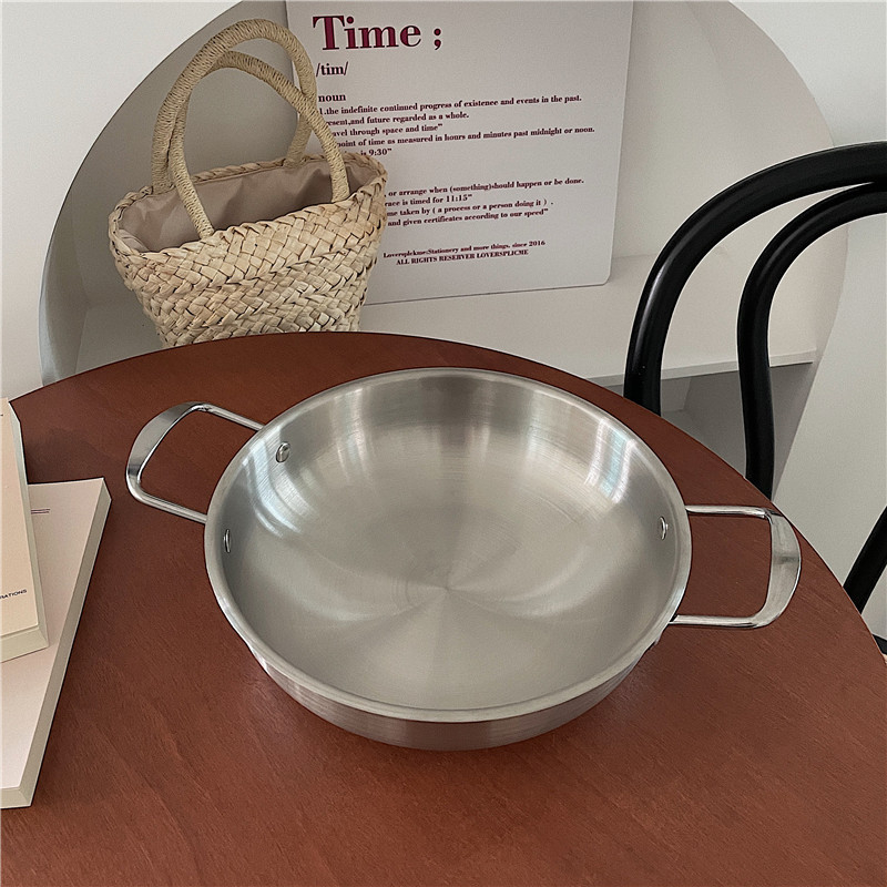 Oală din oțel inoxidabil în stil coreean minimalist, pentru ramen și supă, cu două mâneri, 1,1–2 L