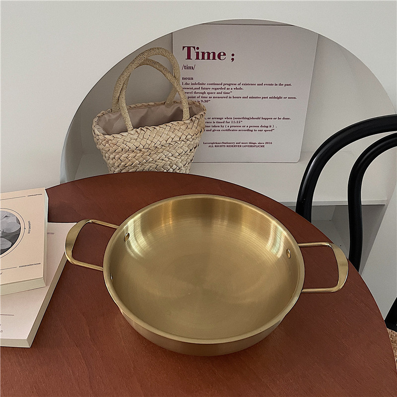 Oală din oțel inoxidabil în stil coreean minimalist, pentru ramen și supă, cu două mâneri, 1,1–2 L
