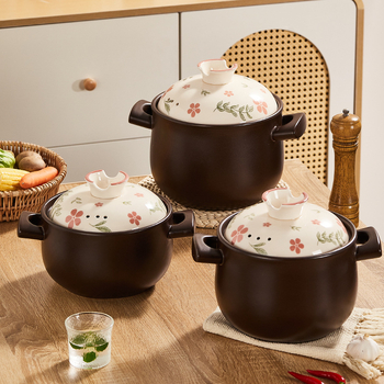 Oală ceramică pentru aragaz, 2,5 L, rezistentă la temperaturi înalte, oală de supă cu capac ceramic