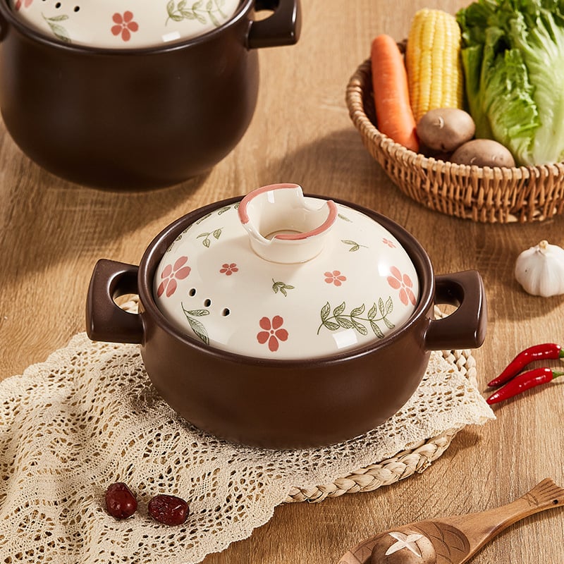 Oală ceramică pentru aragaz, 2,5 L, rezistentă la temperaturi înalte, oală de supă cu capac ceramic