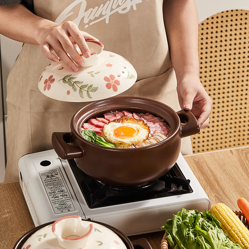 Oală ceramică pentru aragaz, 2,5 L, rezistentă la temperaturi înalte, oală de supă cu capac ceramic