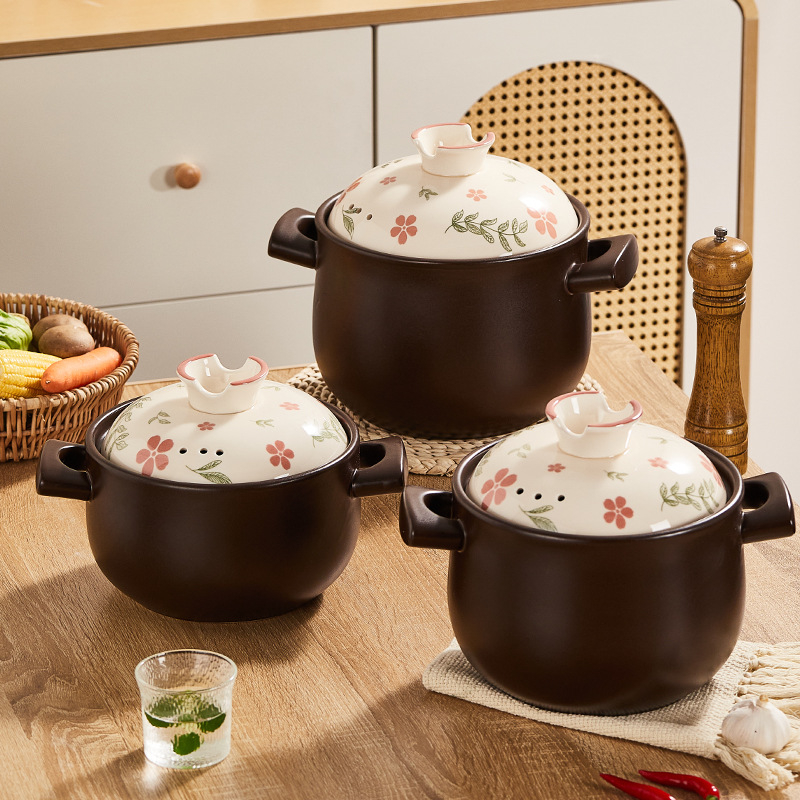 Oală ceramică pentru aragaz, 2,5 L, rezistentă la temperaturi înalte, oală de supă cu capac ceramic