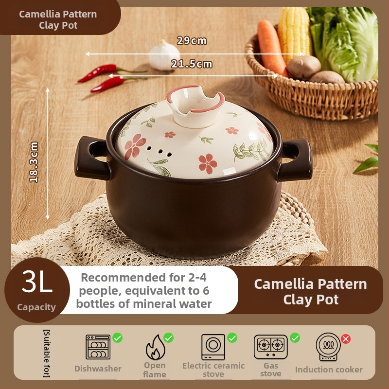 Oală ceramică pentru aragaz, 2,5 L, rezistentă la temperaturi înalte, oală de supă cu capac ceramic
