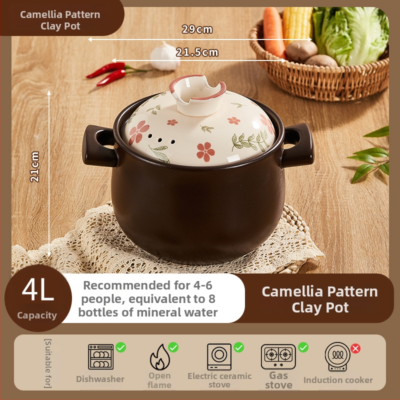 Oală ceramică pentru aragaz, 2,5 L, rezistentă la temperaturi înalte, oală de supă cu capac ceramic