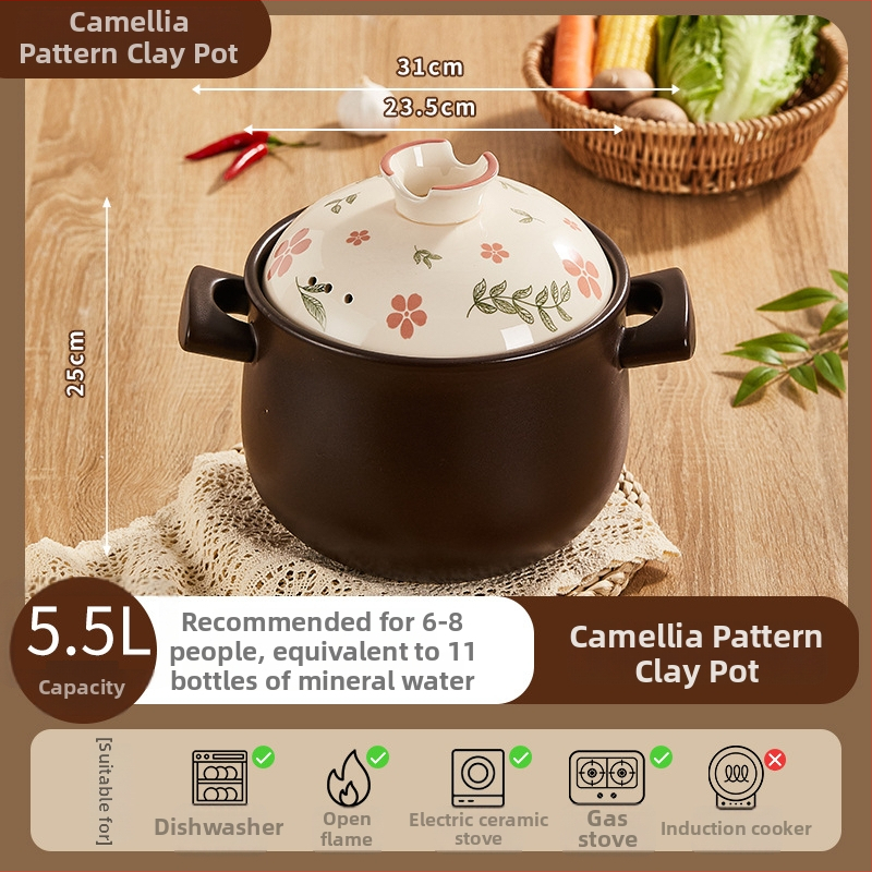 Oală ceramică pentru aragaz, 2,5 L, rezistentă la temperaturi înalte, oală de supă cu capac ceramic