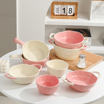 Vas ceramic pentru supă, cu două mâneri, utilizare casnică; potrivit pentru coacere și prăjire; bol pentru salate și fructe; compatibil cu cuptor cu microunde; compatibil cu cuptor cu aer cald