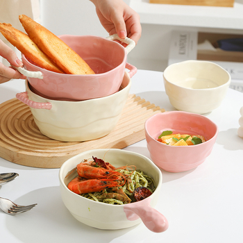 Vas ceramic pentru supă, cu două mâneri, utilizare casnică; potrivit pentru coacere și prăjire; bol pentru salate și fructe; compatibil cu cuptor cu microunde; compatibil cu cuptor cu aer cald