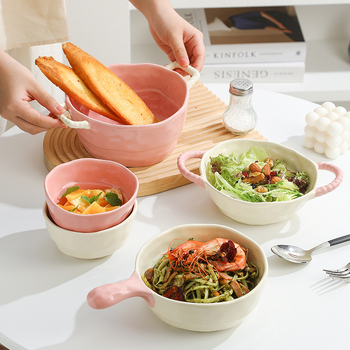 Vas ceramic pentru supă, cu două mâneri, utilizare casnică; potrivit pentru coacere și prăjire; bol pentru salate și fructe; compatibil cu cuptor cu microunde; compatibil cu cuptor cu aer cald