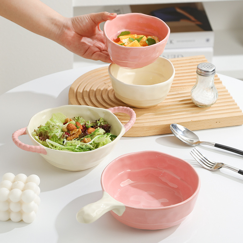 Vas ceramic pentru supă, cu două mâneri, utilizare casnică; potrivit pentru coacere și prăjire; bol pentru salate și fructe; compatibil cu cuptor cu microunde; compatibil cu cuptor cu aer cald