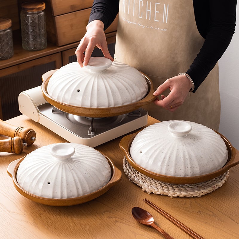 Caserolă ceramică cu gură joasă pentru aragaz, 1 L, ideală pentru orez și supe, fără strat de acoperire