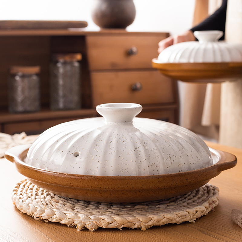 Caserolă ceramică cu gură joasă pentru aragaz, 1 L, ideală pentru orez și supe, fără strat de acoperire