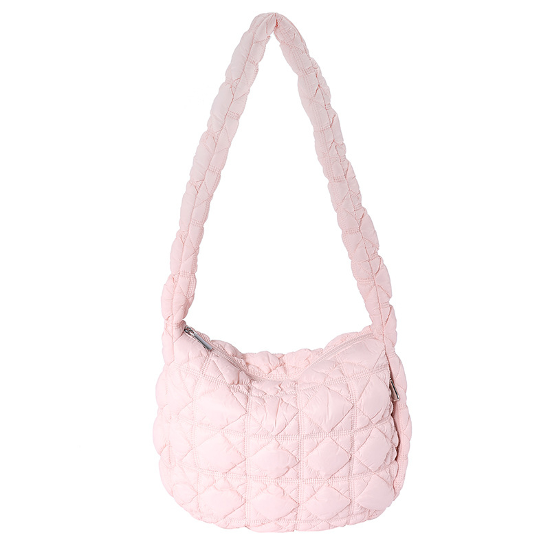 Korejska oversize crossbody torbica s plisiranim dizajnom oblaka, najlon, velika veličina, zatvarač