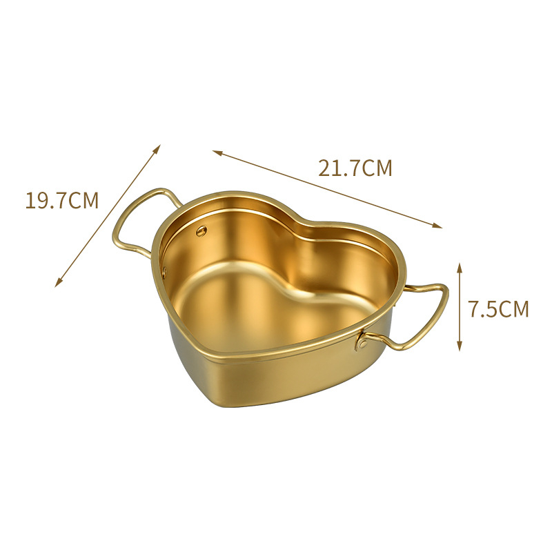 Oală din oțel inoxidabil 304, porționare, inimă cu mâner, stil coreean, vas pentru tăiței, 1,1–2 L