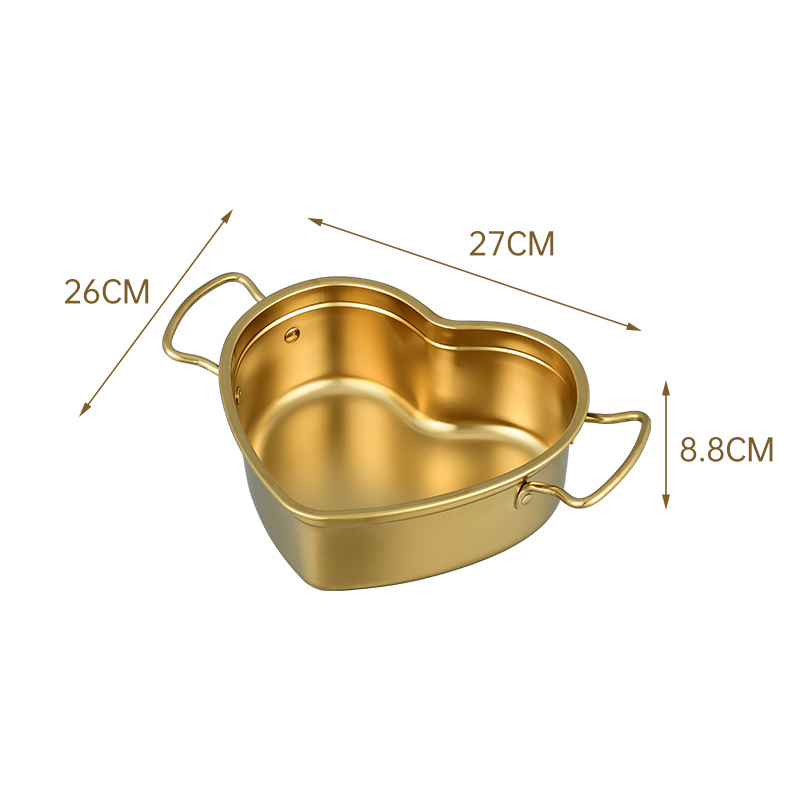 Oală din oțel inoxidabil 304, porționare, inimă cu mâner, stil coreean, vas pentru tăiței, 1,1–2 L