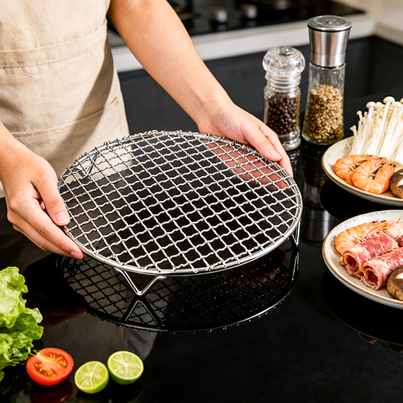 Grătar rotund din oțel inoxidabil cu picioare, suport pentru friteuză cu aer, plasă de scurgere a uleiului, grilaj de abur și bază pentru carne în cuptor