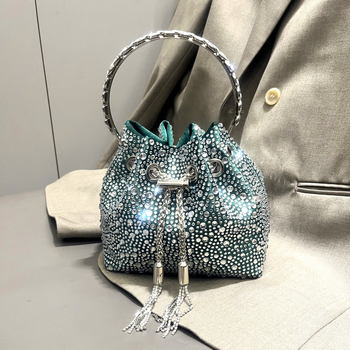 2025 ženska okrugla torba s dijamantima i kristalima, s resicama, bucket bag stil